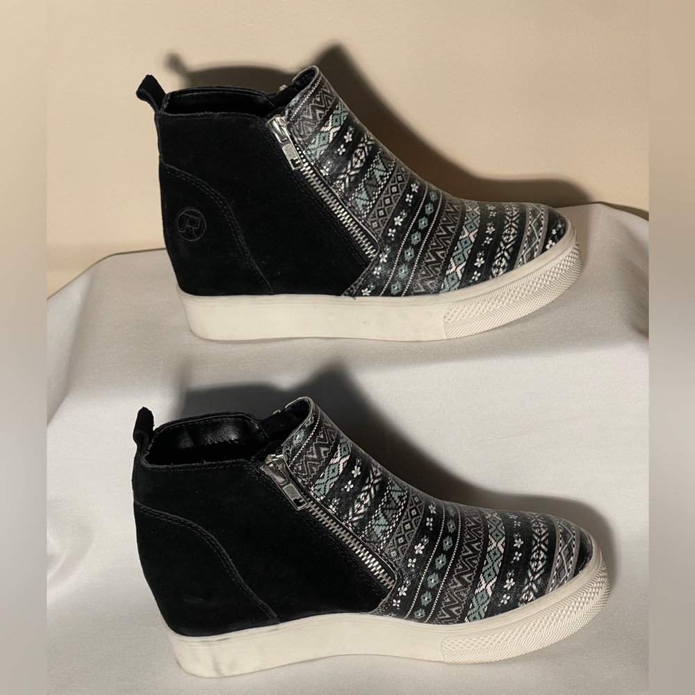 Roper Womens Ankle Sneakers Size 6 Leather 6 Aztec & Black Suede Zip Platform